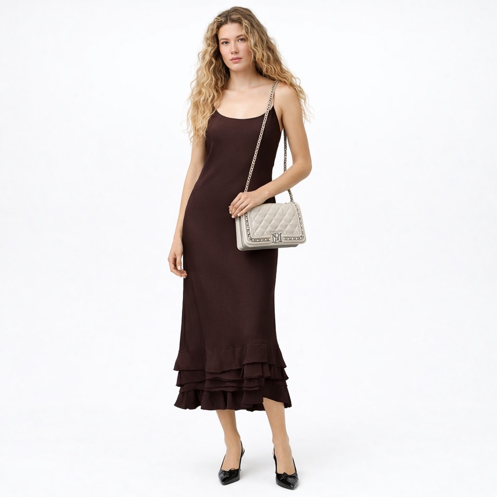 NWT Badgley Mischka Taupe Quilted Vegan Leather Crossbody Bag Gunmetal Chain BM - Picture 3 of 10